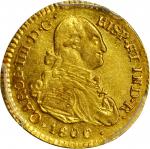 COLOMBIA. 1800-JF Escudo. Popayán mint. Carlos IV (1788-1808). Restrepo 85.18. AU-58 (PCGS).