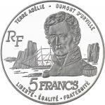 FRANCE Terres Australes et Antarctiques Françaises. Piéfort de 5 francs Dumont d’Urville en argent, 