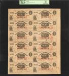 Macon, Mississippi. State of Mississippi. May 1, 1864. $1. Uncut Sheet of (12) With Incorrect Denomi