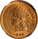 1864 Indian Cent. Bronze. L on Ribbon. AU Details--Whizzed (NGC).