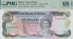 Belize; "Central Bank", 1987, $10, P.#48a, sn. P/5 937935, UNC.(1) PMG Superb Gem UNC 68EPQ