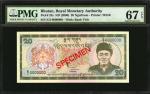2000年不丹王国政府20努尔特鲁姆。样票。BHUTAN. Royal Monetary Authority of Bhutan. 20 Ngultrum, ND (2000). P-23s. Spe