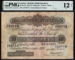 Government of Ceylon, 10 rupees, 1 December 1925, serial number C/6 60118, (Pick 24, TBB B217a), fir