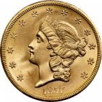 1857-S Liberty Head Double Eagle. Variety-20A. Spiked Shield. S.S. Central America Label. With One P