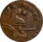 1787 New Jersey Copper. Maris 56-n, W-5310. Rarity-1. No Sprig Above Plow, Camel Head. Very Fine, Cl