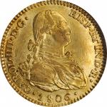 SPAIN. 2 Escudos, 1806-M FA. Madrid Mint. Charles IV. NGC AU-58.