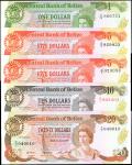 BELIZE. Lot of (5). Central Bank of Belize. 1, 5, 10 & 20 Dollars, 1987-89. P-46c, 47a, 47b, 48a & 4