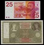 Netherlands. De Nederlandsche Bank. Pair: 100 Gulden. 30 March 1944. P-51c. Portrait of women top le