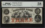 De Soto, Nebraska. Waubeek Bank. 1857 $3. PMG Choice About Uncirculated 58.