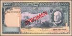 1970年安哥拉银行1000埃斯库多。样张。ANGOLA. Banco De Angola. 1000 Escudos, 1970. P-98s. Specimen. Uncirculated.