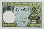 MADAGASCAR. Banque de Madagascar. 10 Francs, ND (1937-47). P-36(3). Uncirculated.