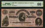 T-65. Confederate Currency. 1864 $100. PMG Gem Uncirculated 66 EPQ.
