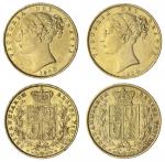 Victoria (1837-1901), Shieldback Sovereigns (2), 1858, Large Date; 1859, second young head left, W W