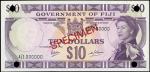 x Government of Fiji, specimen $10, ND (1969), serial number A/1 000000, (Pick 62s2, TBB B340as), pe
