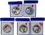 2002年法国童话系列纪念精铸1.5欧罗银币一组5枚，各重22.2克，证书编号0890, 0828, 01949, 02282 及 02293