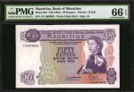 MAURITIUS. Bank of Mauritius. 50 Rupees, ND (1967). P-33a. Low Serial Number. PMG Gem Uncirculated 6