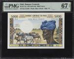 MALI. Banque Centrale du Mali. 5000 Francs, ND (1972-84). P-14a. PMG Superb Gem Uncirculated 67 EPQ.