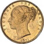 GRANDE-BRETAGNEVictoria (1837-1901). Souverain, signature WW en relief, coin #28 1871, Londres.
