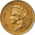 1860 Three-Dollar Gold Piece. AU-58 (PCGS).