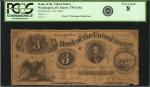 District of Columbia, Washington. Bank of the United States. November 25, 1852 $3. PCGS Currency Ver