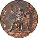 FRANCE. Bronze 2 Sols Essai (Pattern), 1791. Paris Mint. NGC MS-63 RB.