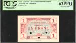FRENCH EQUATORIAL AFRICA. Gouvernement General. 1 Franc, ND (1917). P-2as. Specimen. PCGS Currency C
