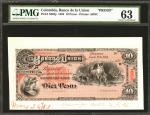 COLOMBIA. Banco de la Unión - Palau, Corrales & Comp’A. 10 Pesos, January 1, 1883. P-S862p. Face Pro