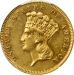 1865 Three-Dollar Gold Piece. Unc Details--Cleaned (PCGS).