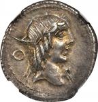 ROMAN REPUBLIC. L. Calpurnius Piso Frugi. AR Denarius (3.99 gms), Rome Mint, ca. 90 B.C. NGC AU, Str