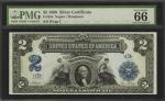 Fr. 254. 1899 $2 Silver Certificate. PMG Gem Uncirculated 66 EPQ. Serial Number 3.