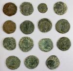 BACTRIA: Hermaios, ca. 90-70 BC, LOT of 15 posthumous copper coins, 14 copper "tetradrachms" and 1 c