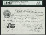 Bank of England, L.K. OBrien, £5 (2), London 29 January 1955, serial numbers Y82 005594, Z27 088373,