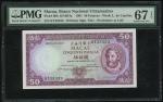 1981年澳门大西洋银行50元，幸运号KY33333，PMG 67EPQ