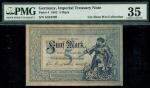 Imperial Treasury Notes, Germany, 5 mark, 10 January 1882, serial number G824388, blue, knight in ar