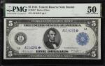 Fr. 845*. 1914 $5 Federal Reserve Star Note. Boston. PMG About Uncirculated 50.