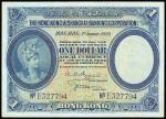 The Hong Kong and Shanghai Banking Corporation,$1, 1 January 1929, serial number E327794,blue on mul
