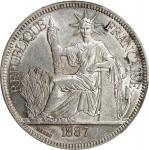 1887-A年贸易银圆坐洋壹圆银币。巴黎造币厂。FRENCH INDO-CHINA. Piastre, 1887-A. Paris Mint. PCGS AU-58.
