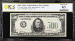 Fr. 2202-G. 1934A $500 Federal Reserve Mule Note. Chicago. PCGS Banknote Choice Uncirculated 63.
