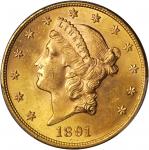 1891-S Liberty Head Double Eagle. MS-64+ (PCGS). Gold Shield Holder.