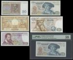 Royaume de Belgique, 20 and 50 francs, 1956, Banque Nationale 100 francs, 1974, 500 francs, 1971, al