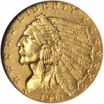 1911-D Indian Quarter Eagle. Weak D. AU-58 (NGC).