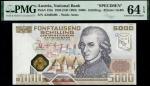 Austrian National Bank, specimen 5000 schilling, 4 January 1988, serial number A 346849 L, brown and