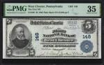 West Chester, Pennsylvania. $5 1902 Plain Back. Fr. 598. The First NB. Charter #148. PMG Choice Very