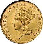 1860 Three-Dollar Gold Piece. AU-58 (NGC).