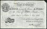 Bank of England, K.O. Peppiatt, ｣5, London, 1 June 1936, serial number A/327 39768, black and white,