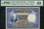 Landsbanki Islands, Iceland, specimen 100 kronur, law of 1928 (1946-1947), zero serial numbers, blue