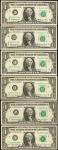 Lot of (7) 1963A to 1974 $1 Federal Reserve Notes. Choice Uncirculated. Matching Serial Numbers.