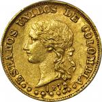 COLOMBIA. 1872 20 Pesos. Popayán mint. Restrepo M339.8. AU-53 (PCGS).