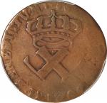 (1721) French Colonies Sou, or 9 Deniers. La Rochelle Mint. Martin Obverse 3.3, W-11830--Obverse Bro