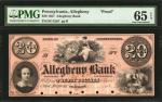 Allegheny, Pennsylvania. Allegheny Bank. 1857. $20. PMG Gem Uncirculated 65 EPQ. Proof.